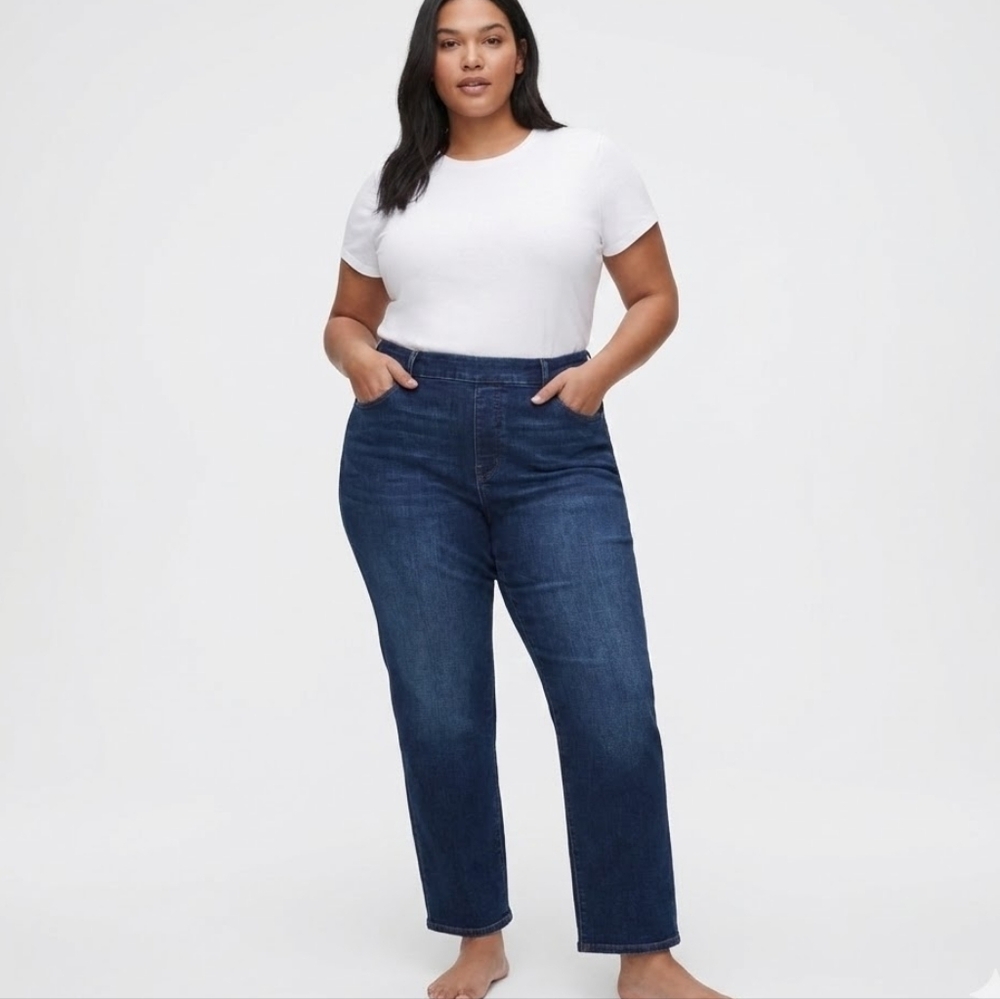 Good American Power Stretch Pull On Straight Jeans Indigo Plus Size 4XL NWT